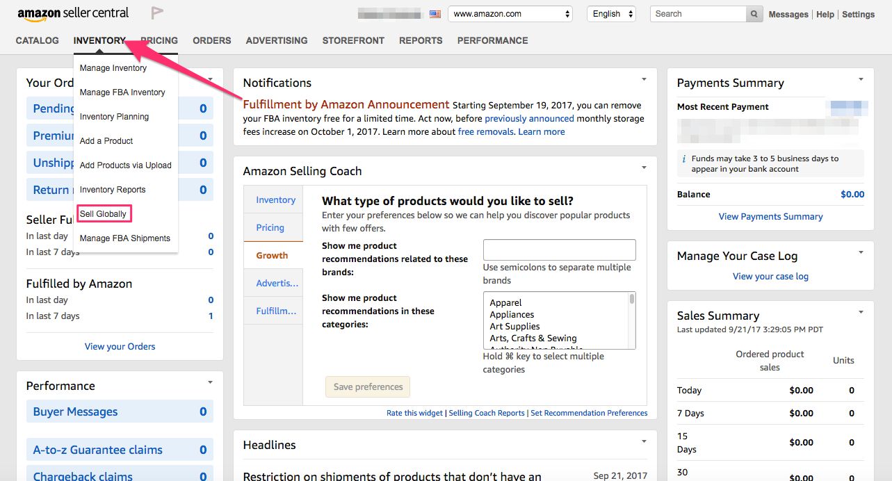 seller central amazon homepage