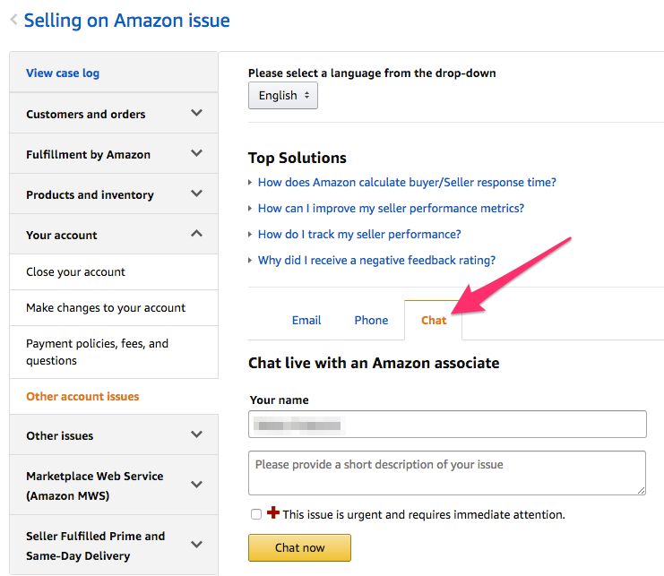 amazon seller central chat